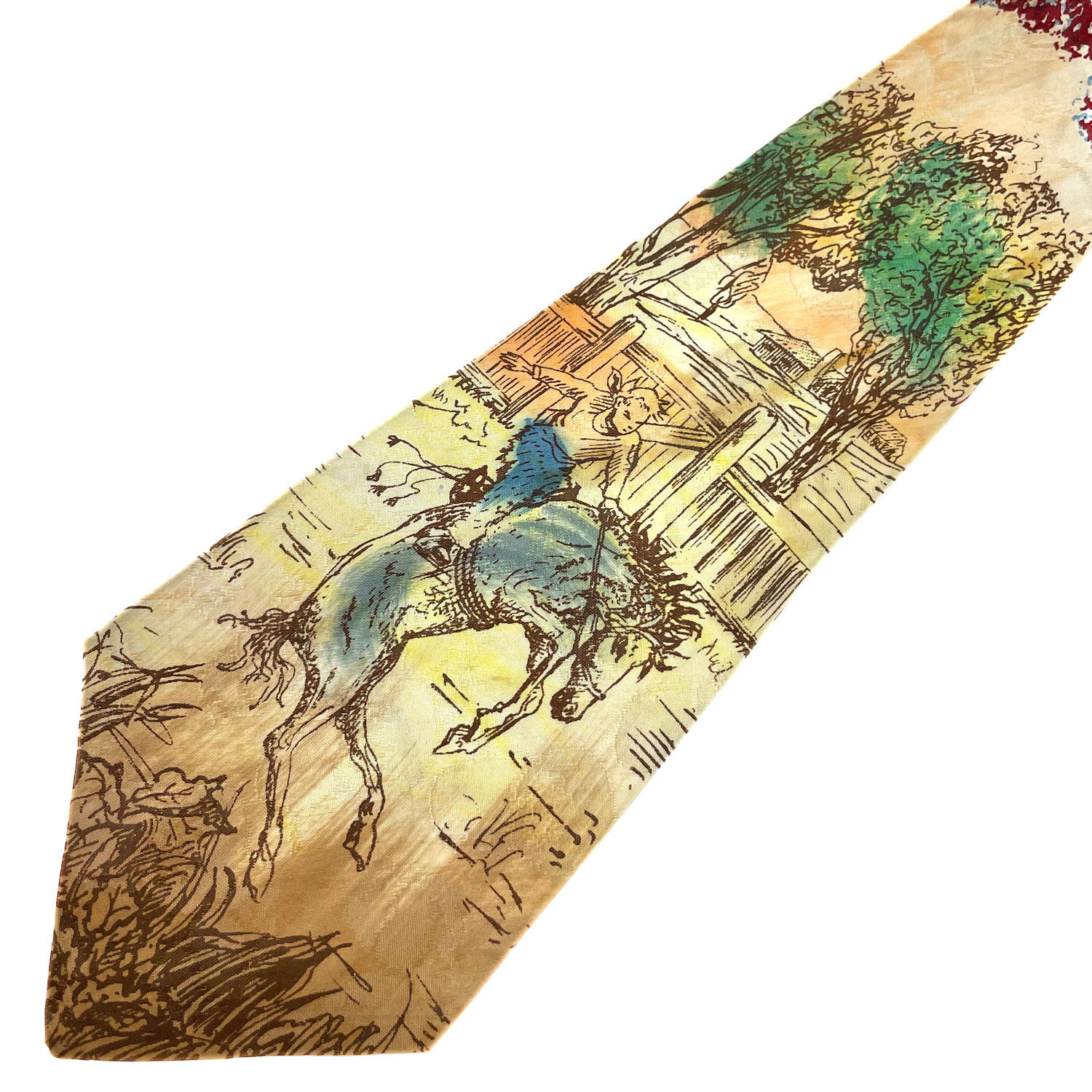 1940s hand painted cowboy tie