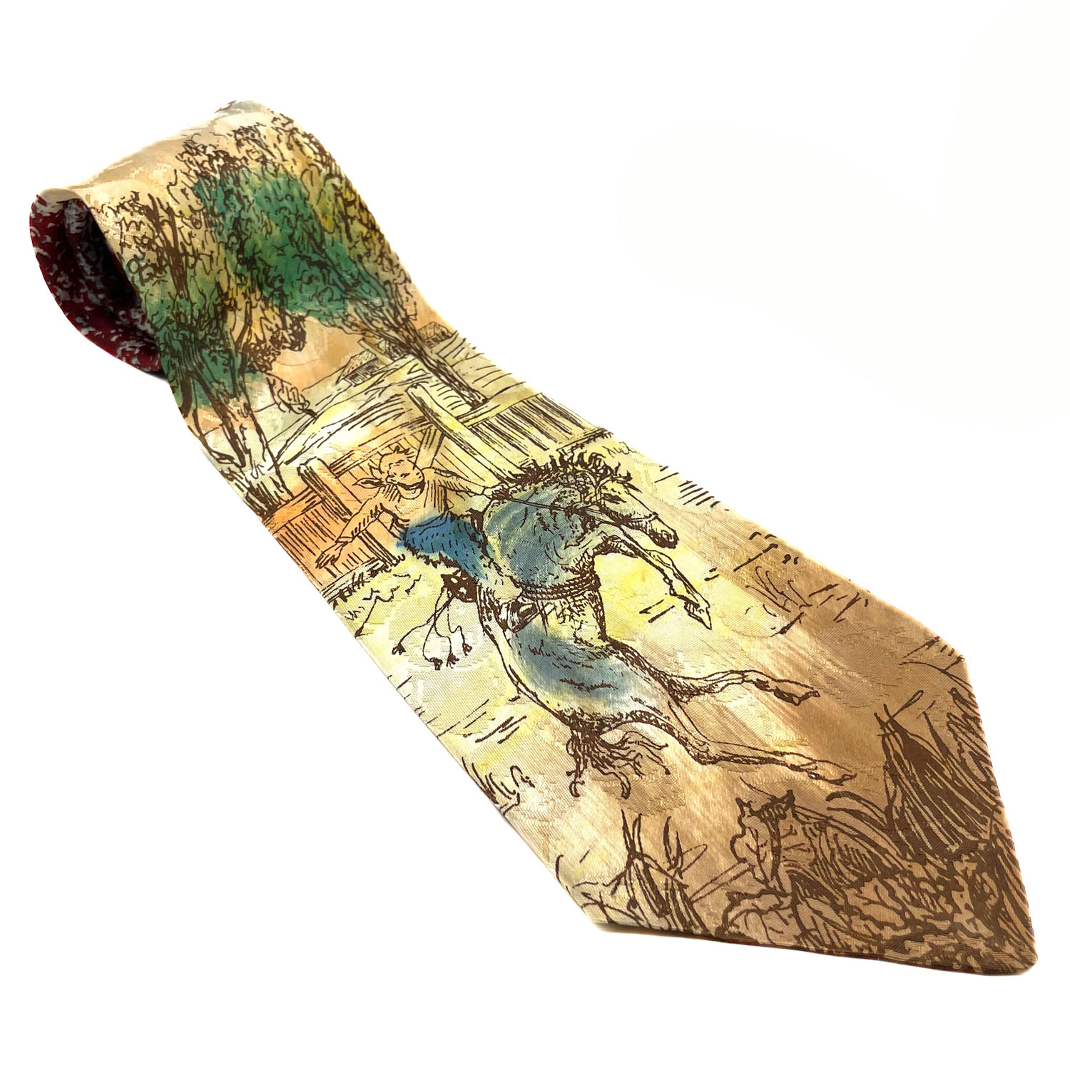 1940s hand painted cowboy tie