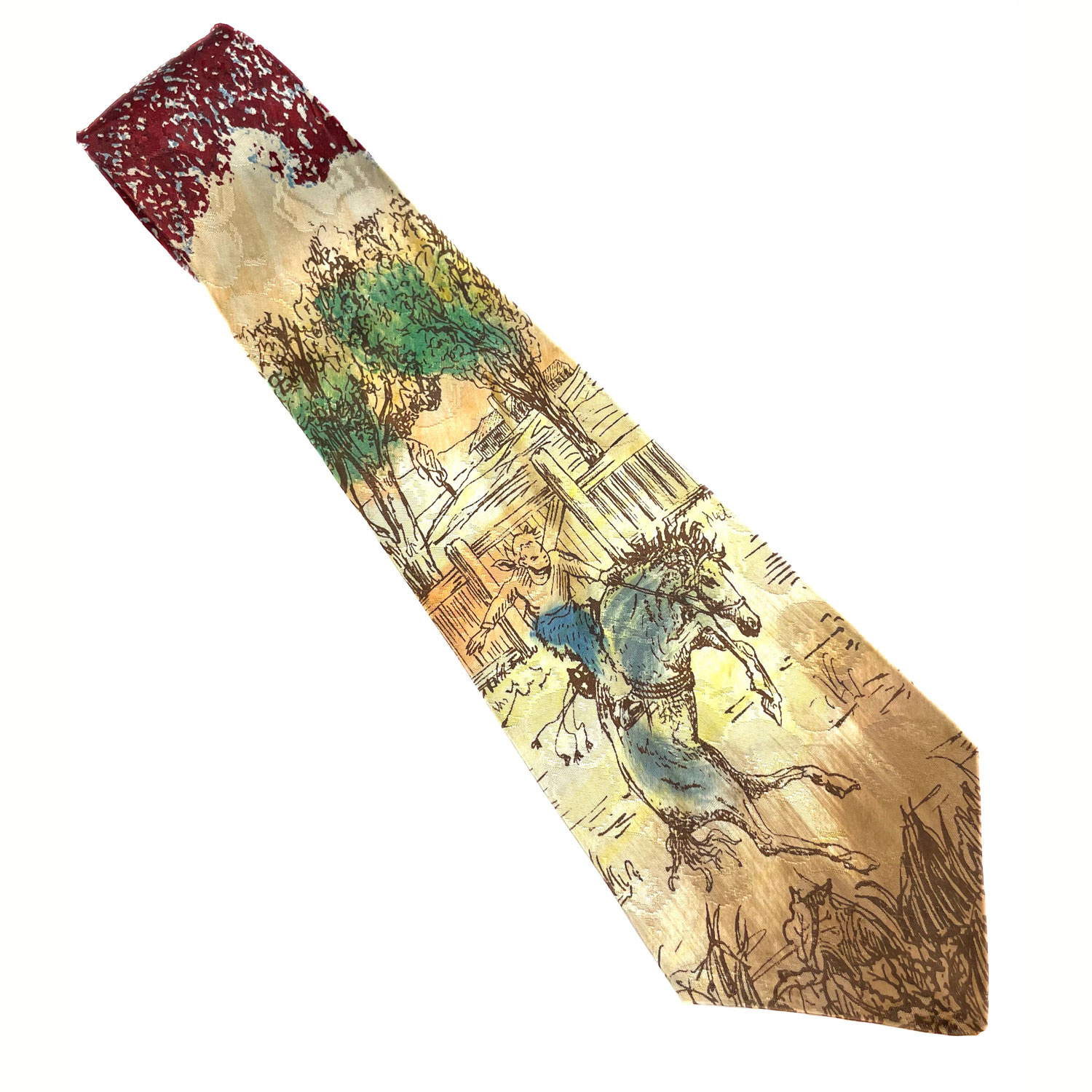 1940s hand painted cowboy tie