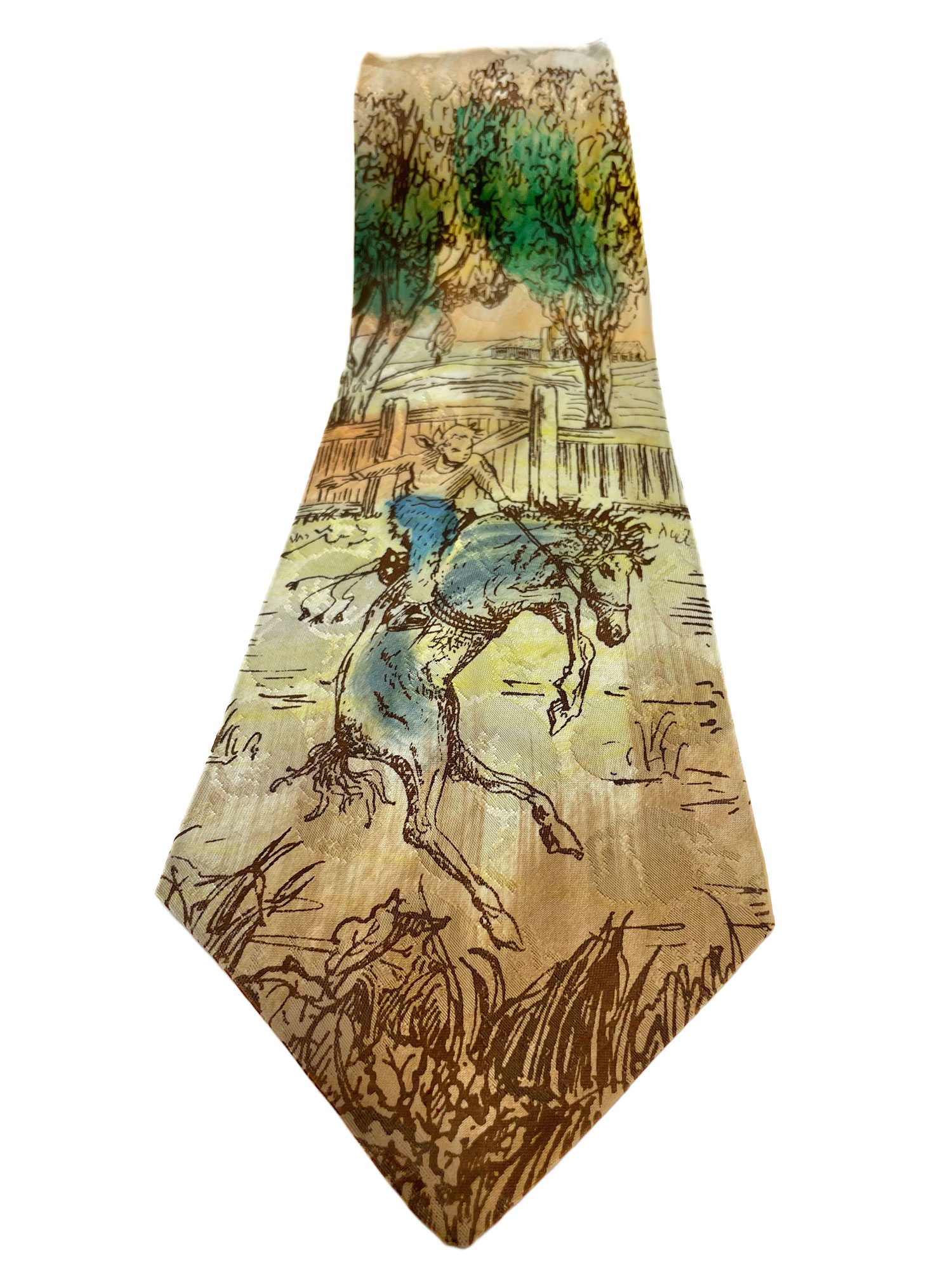 1940s hand painted cowboy tie