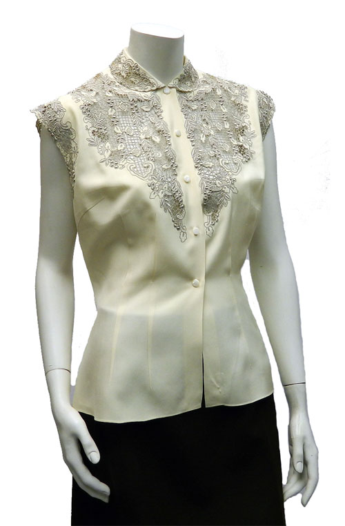 vintage 1950's embroidered silk blouse