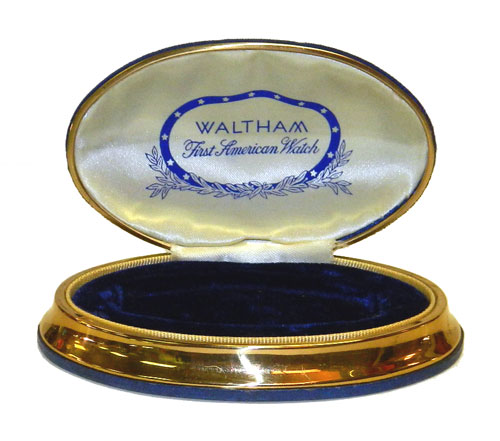 vintage Waltham blue velvet watch box